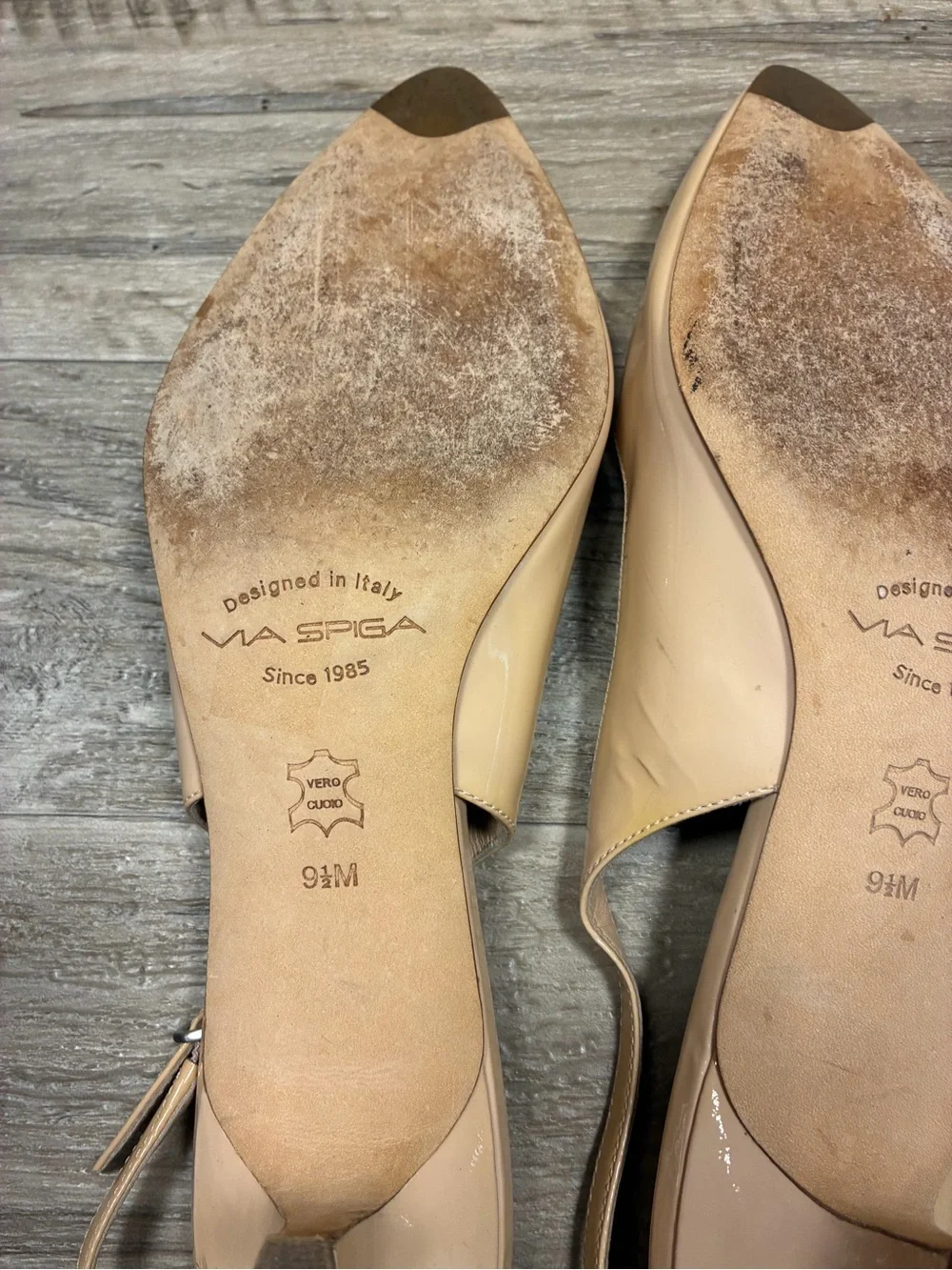 Via Spiga Italy Patent Leather Pointy Cut Out Slingback Kitten Heels